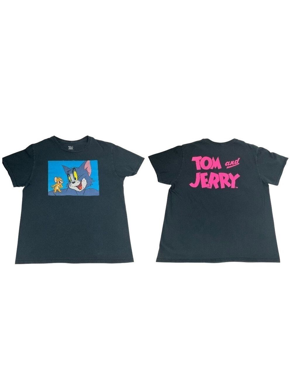 Tom and Jerry Black Graphic Tee Cartoon Shirt Large